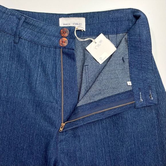Maria Stanley Luna Pant Wide Leg Crop High Rise Dark Blue Denim 8 NWT - Picture 7 of 9